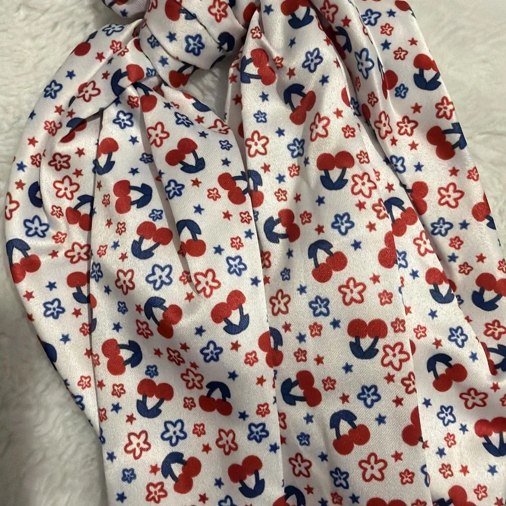 Oh My Stars Twister With Tails Hair Scrunchie, Americana Stars & Cherries, NWT